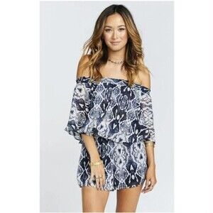 Show Me Your Mumu Rosarita Romper Rattle Rock Blue Snake Print Size Small